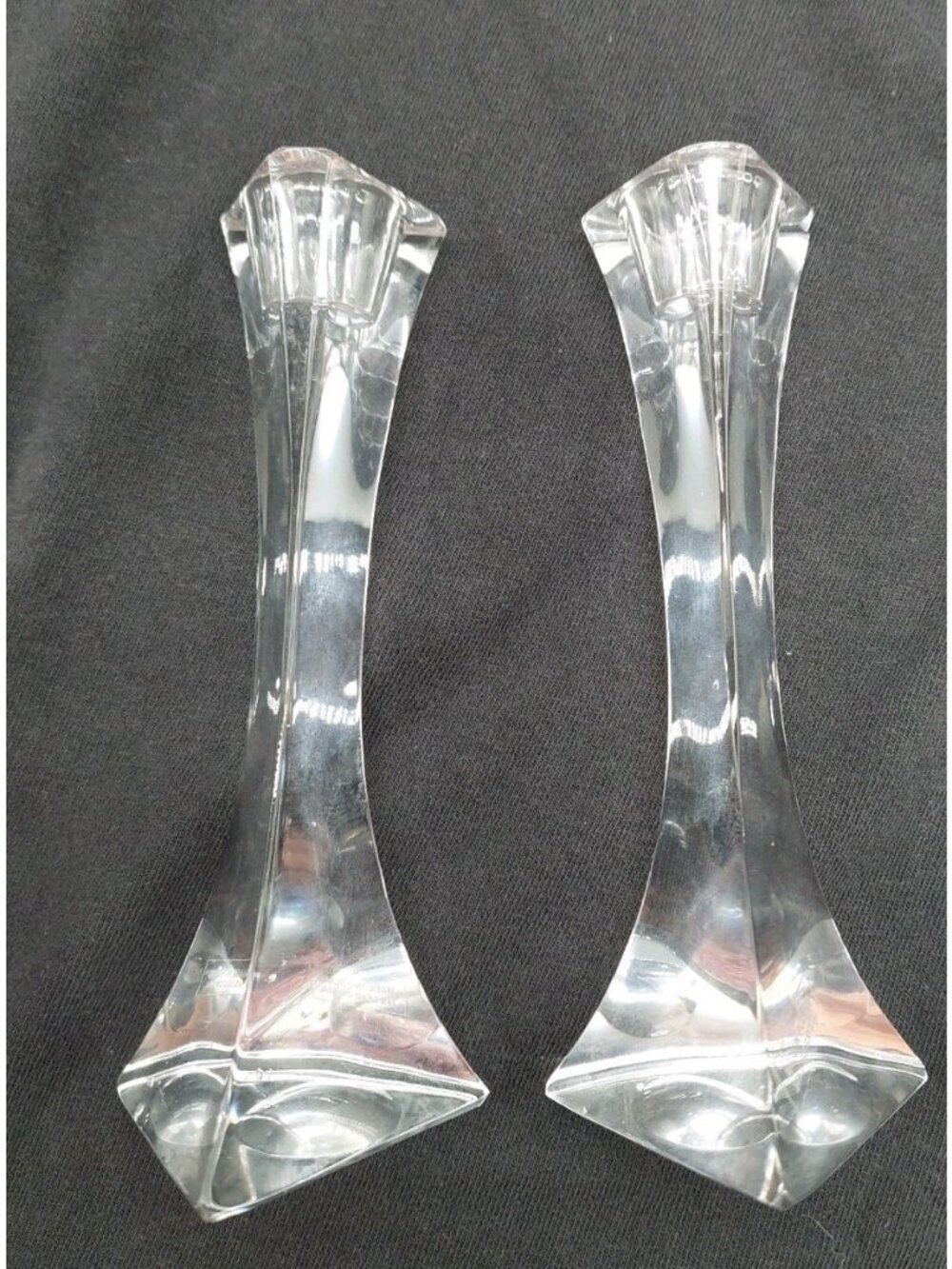 Candlestick Holder Triangle Shape Made In Poland 24% Lead Crystal 6" Set Of 2